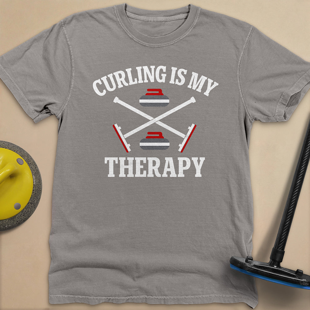 Curling Is My Therapy Unisex Garment-Dyed Heavyweight T-Shirt