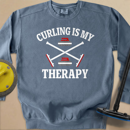Curling Is My Therapy Unisex Garment-Dyed Sweatshirt