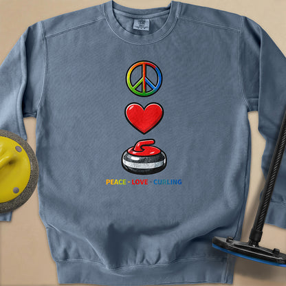 Peace Love Curling Unisex Garment-Dyed Sweatshirt