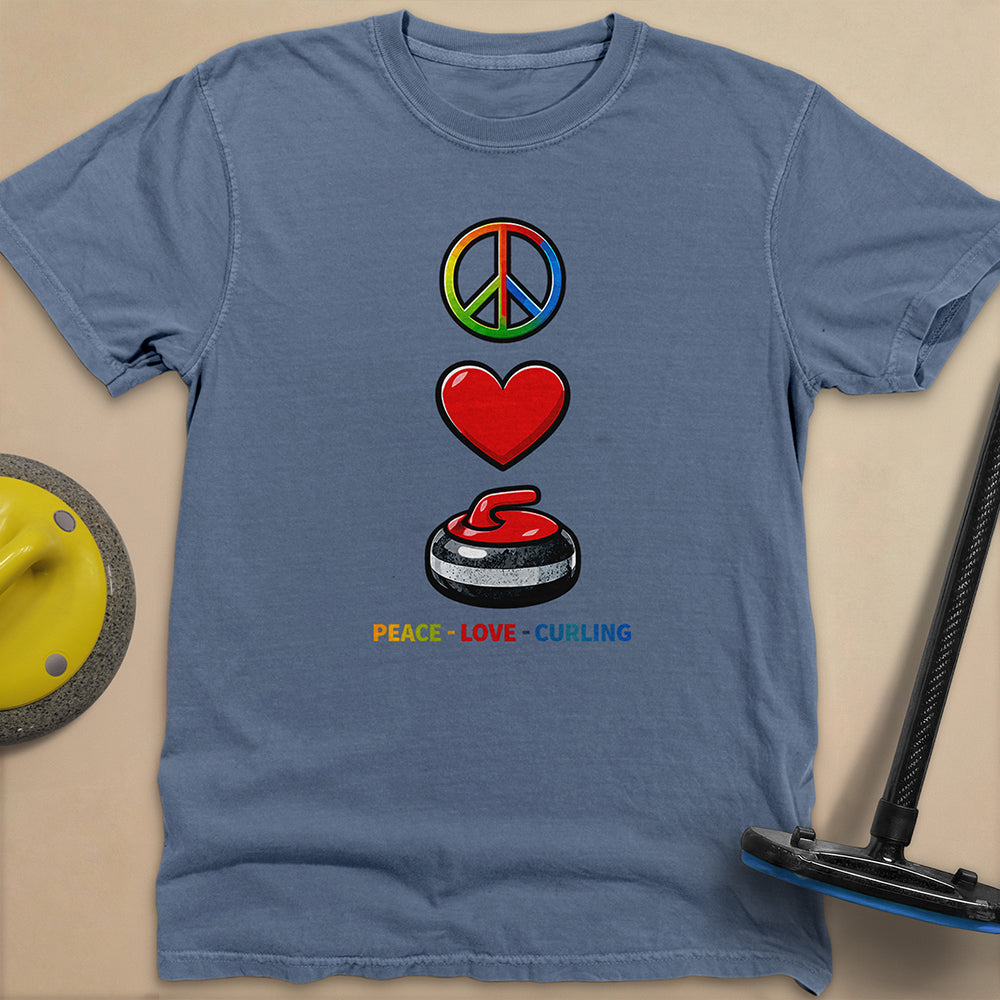 Peace Love Curling Unisex Garment-Dyed Heavyweight T-Shirt