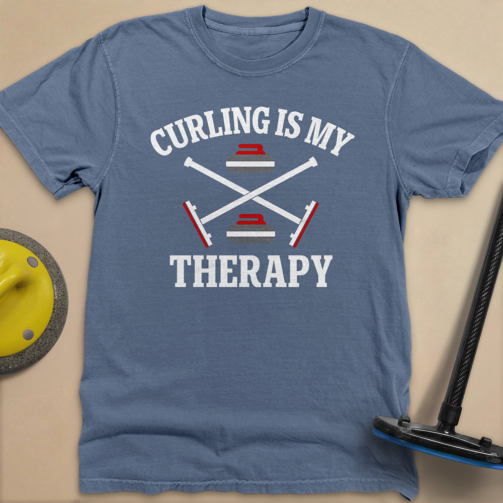 Curling Is My Therapy Unisex Garment-Dyed Heavyweight T-Shirt