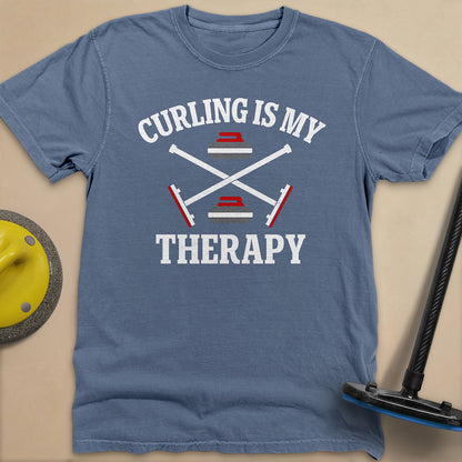 Curling Is My Therapy Unisex Garment-Dyed Heavyweight T-Shirt
