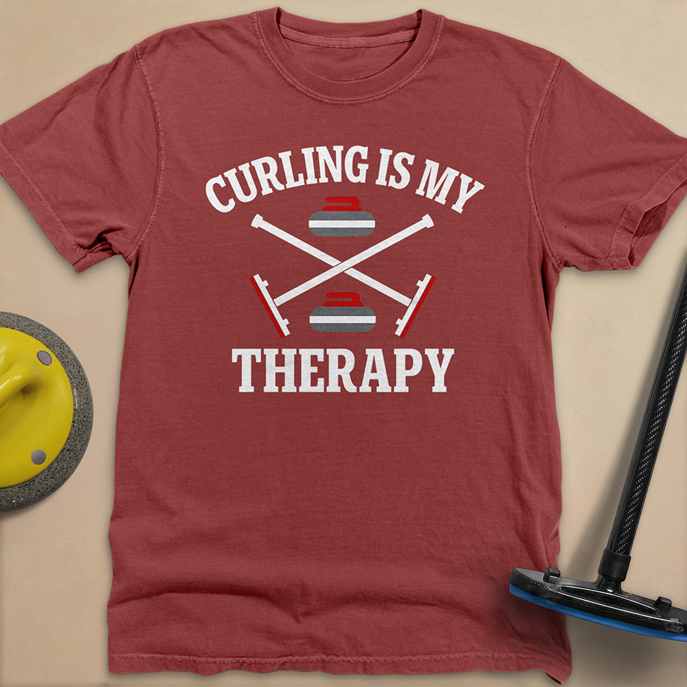 Curling Is My Therapy Unisex Garment-Dyed Heavyweight T-Shirt