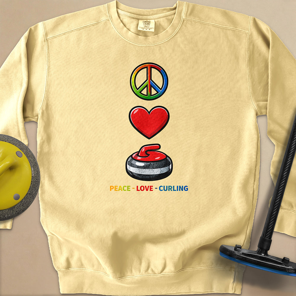 Peace Love Curling Unisex Garment-Dyed Sweatshirt