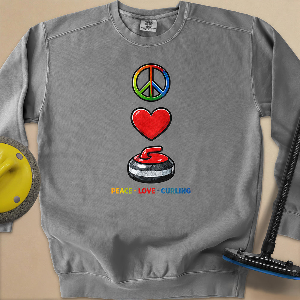 Peace Love Curling Unisex Garment-Dyed Sweatshirt