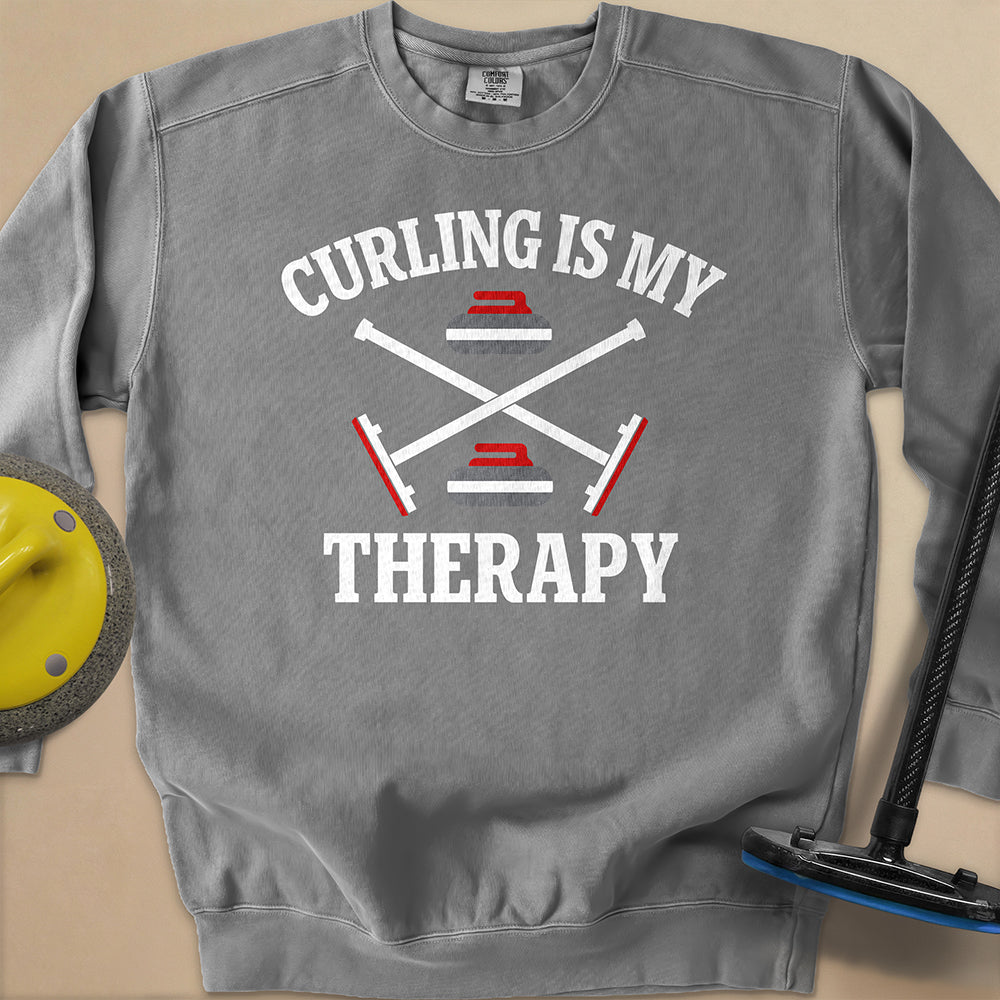Curling Is My Therapy Unisex Garment-Dyed Sweatshirt