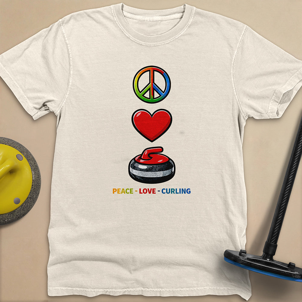 Peace Love Curling Unisex Garment-Dyed Heavyweight T-Shirt