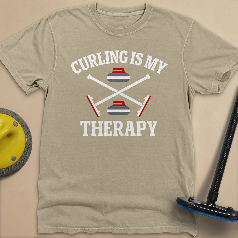 Curling Is My Therapy Unisex Garment-Dyed Heavyweight T-Shirt