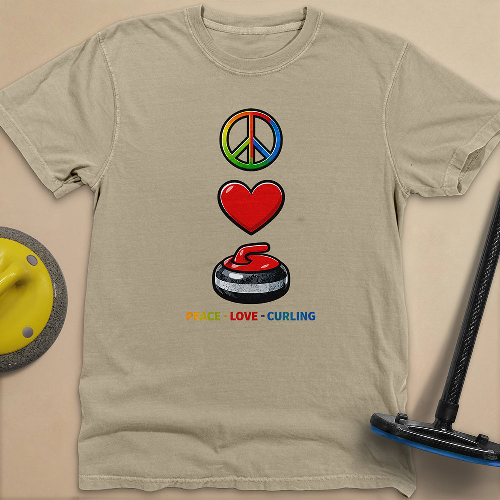 Peace Love Curling Unisex Garment-Dyed Heavyweight T-Shirt