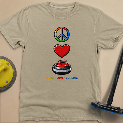 Peace Love Curling Unisex Garment-Dyed Heavyweight T-Shirt