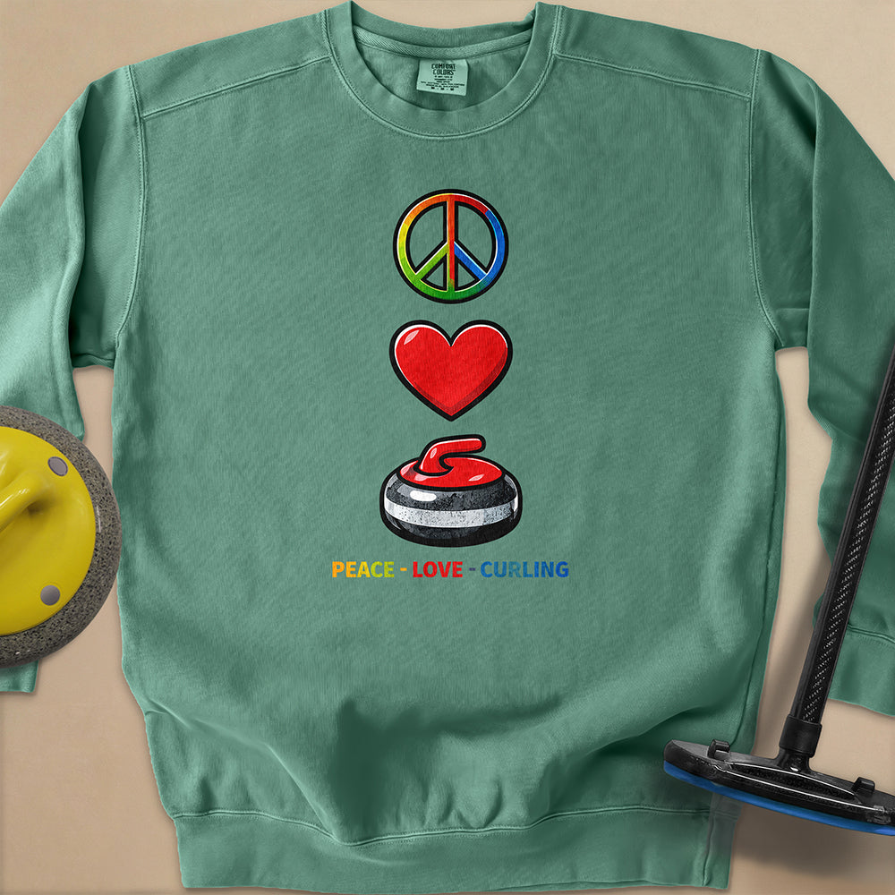 Peace Love Curling Unisex Garment-Dyed Sweatshirt