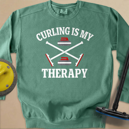 Curling Is My Therapy Unisex Garment-Dyed Sweatshirt