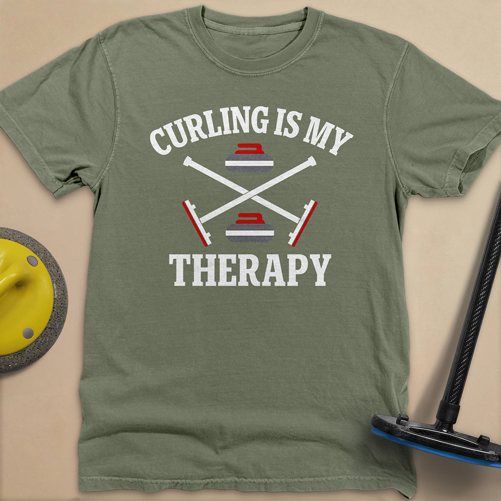 Curling Is My Therapy Unisex Garment-Dyed Heavyweight T-Shirt