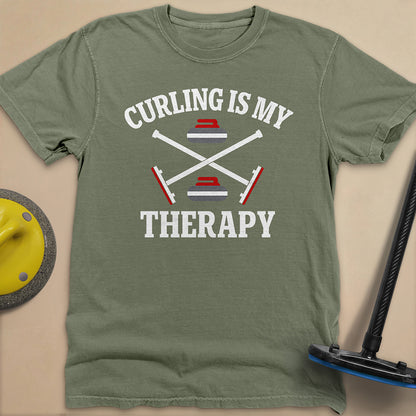 Curling Is My Therapy Unisex Garment-Dyed Heavyweight T-Shirt