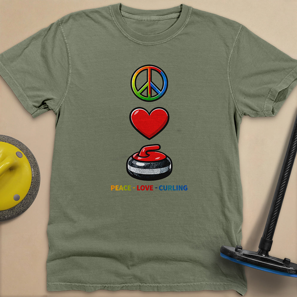 Peace Love Curling Unisex Garment-Dyed Heavyweight T-Shirt