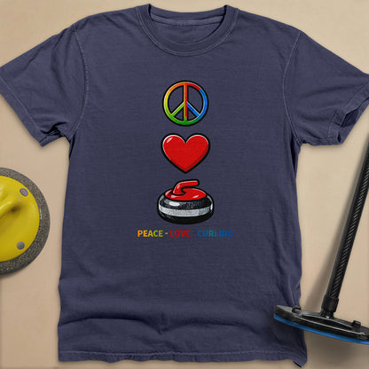 Peace Love Curling Unisex Garment-Dyed Heavyweight T-Shirt