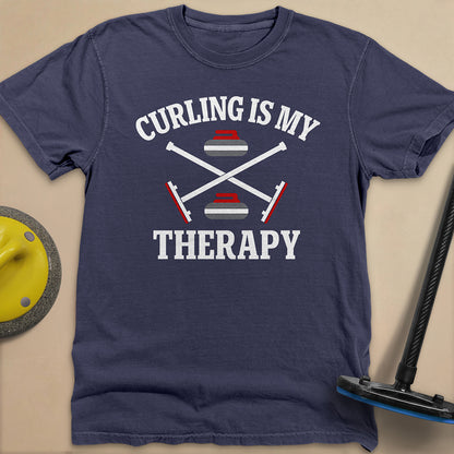 Curling Is My Therapy Unisex Garment-Dyed Heavyweight T-Shirt