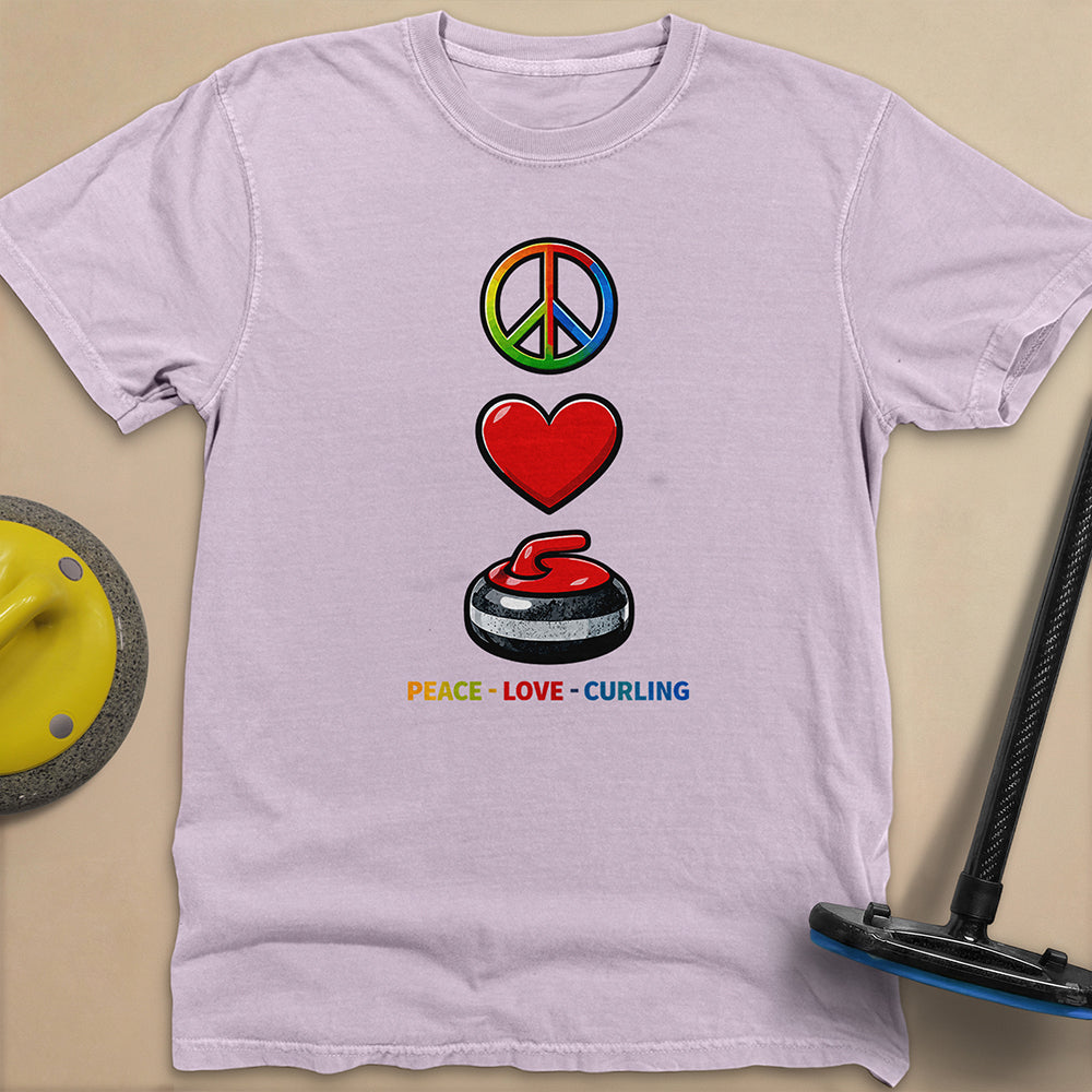 Peace Love Curling Unisex Garment-Dyed Heavyweight T-Shirt
