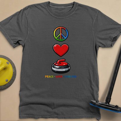 Peace Love Curling Unisex Garment-Dyed Heavyweight T-Shirt