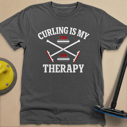 Curling Is My Therapy Unisex Garment-Dyed Heavyweight T-Shirt