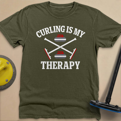 Curling Is My Therapy Unisex Garment-Dyed Heavyweight T-Shirt