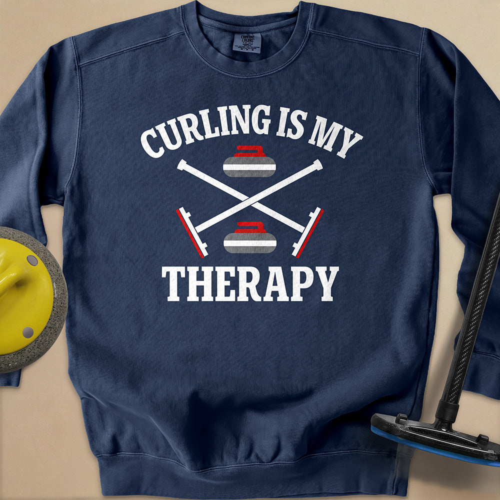 Curling Is My Therapy Unisex Garment-Dyed Sweatshirt