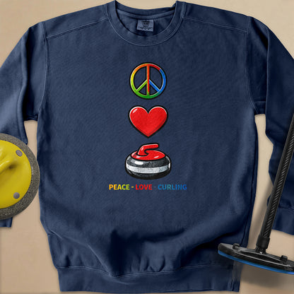 Peace Love Curling Unisex Garment-Dyed Sweatshirt