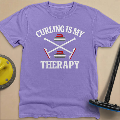 Curling Is My Therapy Unisex Garment-Dyed Heavyweight T-Shirt