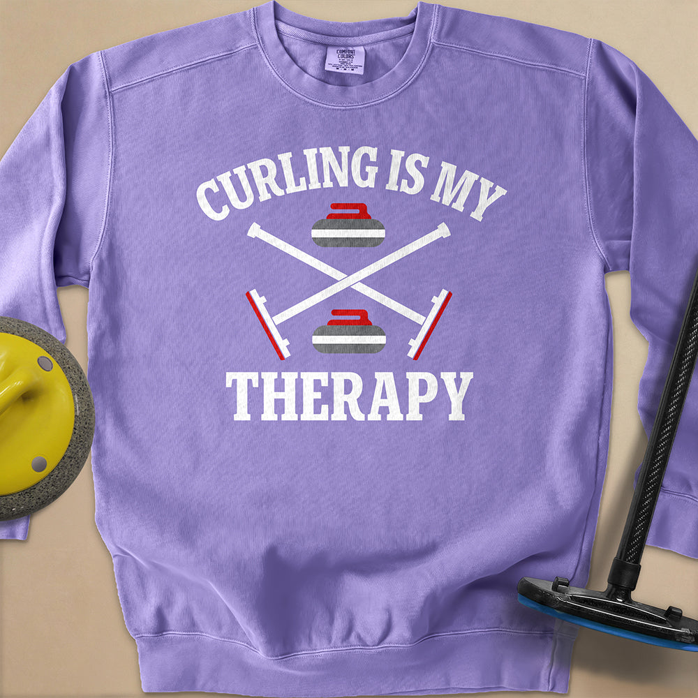 Curling Is My Therapy Unisex Garment-Dyed Sweatshirt