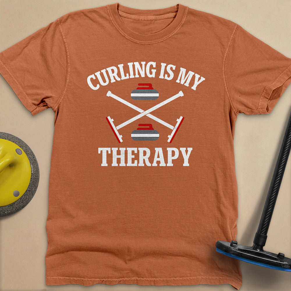 Curling Is My Therapy Unisex Garment-Dyed Heavyweight T-Shirt